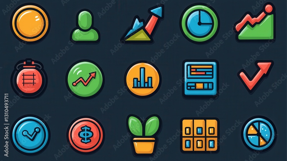 Poster a set of 15 outline icons focused on data driven decision making business intelligence analytics and