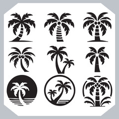 Obraz premium Professional Palm Trees Silhouette and Coconut Tree Vector Logos Black Simple Designs
