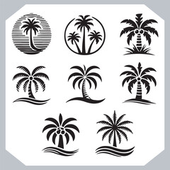 Fototapeta premium Professional Palm Trees Silhouette and Coconut Tree Vector Logos Black Simple Designs