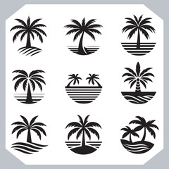 Logotype Black Simple Palm Tree Vector Silhouettes Palm Trees and Coconut Tree Silhouettes