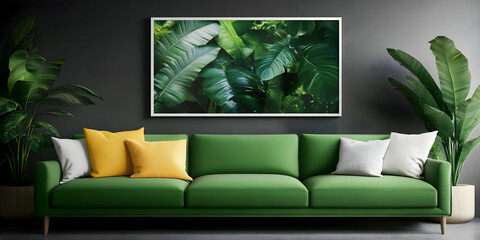 Green Sofa Tropical Leaf Illustration