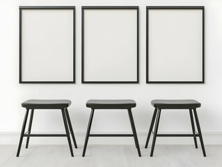Modern Minimalist 3D Illustration: Black Frames and Stools