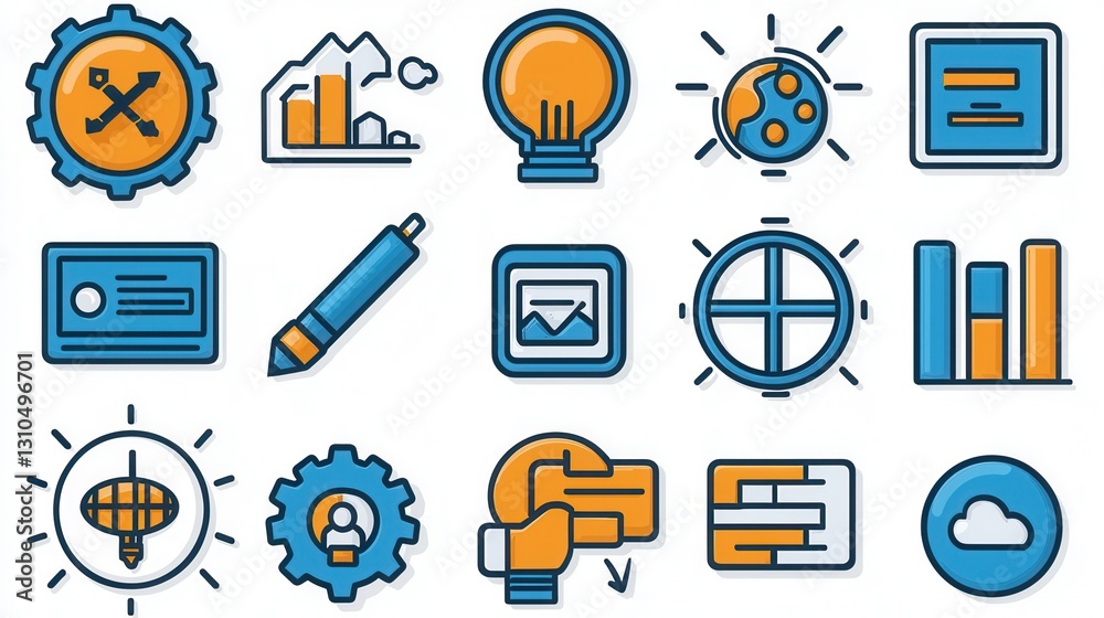 Poster this comprehensive set of 15 web icons provides a visually engaging and informative representation o