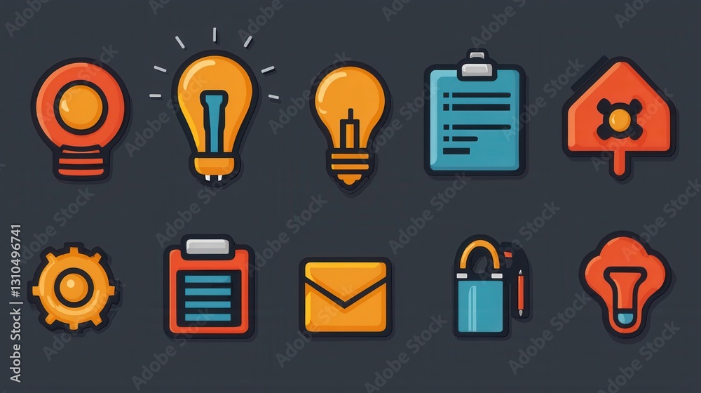 Poster a set of 15 outline web icons representing various planning strategy and business concepts such as d