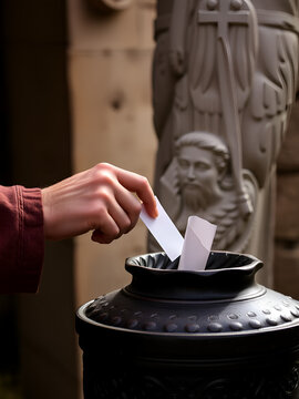 mano de un hombre introduciendo un voto en la urna