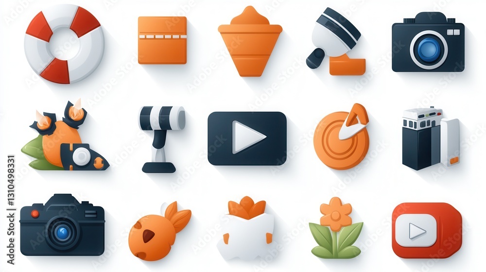 Poster comprehensive collection of 15 modern and minimalist linear icons featuring various multimedia and t