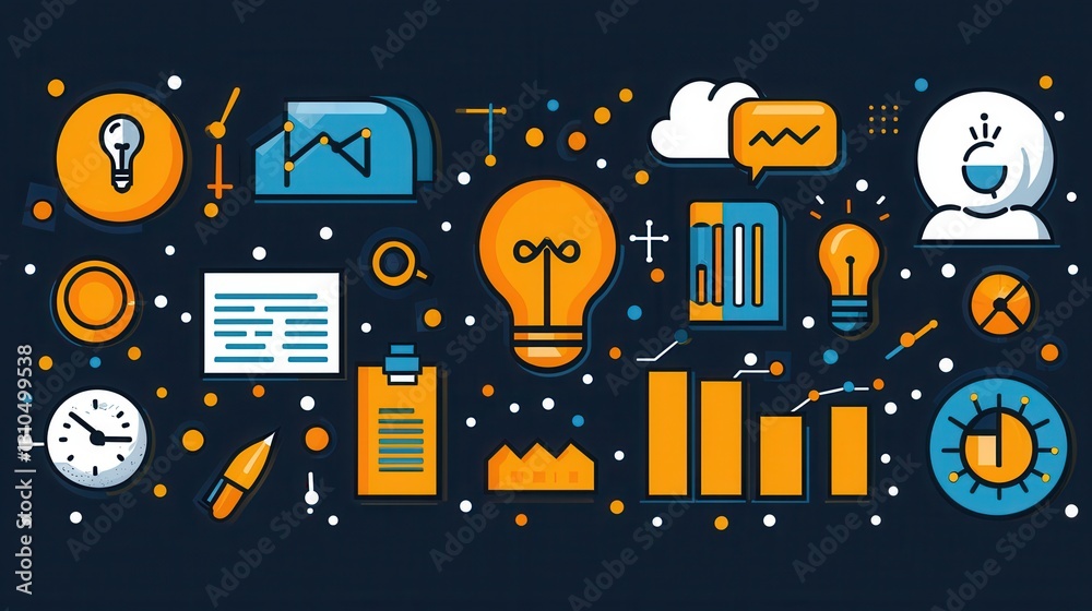Poster comprehensive collection of 15 sleek outline style icons depicting various business analytics tools 