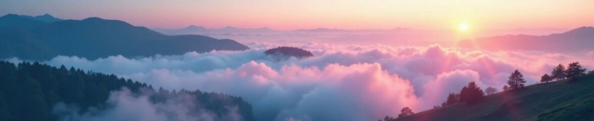 Fototapeta premium Softly glowing mist floats over a serene landscape, serenity, dreamy, mist