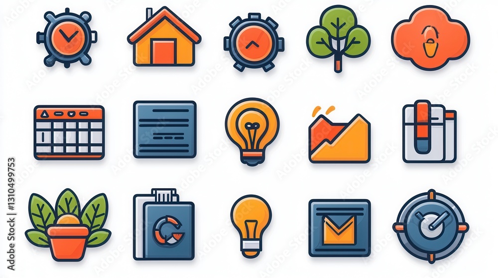 Poster comprehensive set of 15 linear style business and technology icons for use in corporate finance mana