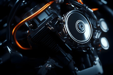 Closeup of a Black Motorcycle Engine