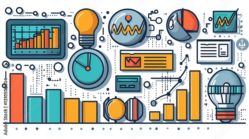 Poster data science and analytics outline icon pack with data visualization reporting and business intellig