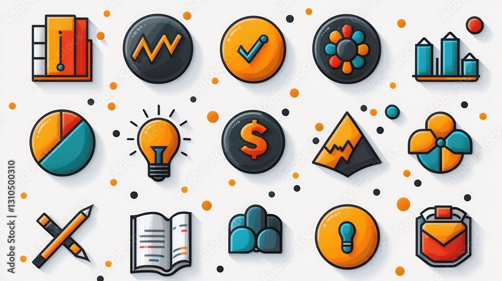 Poster comprehensive data science and analytics icon pack featuring various graphical elements like charts 