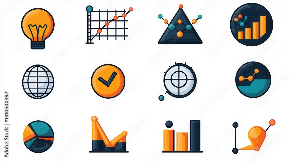 Poster stylish data driven icon collection with 15 minimal outline designs for business analytics and infog