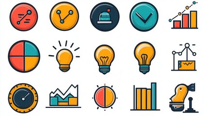 Comprehensive collection of data driven icons with clean outline designs perfect for visualizing business analytics technology strategies and data driven concepts in presentations reports