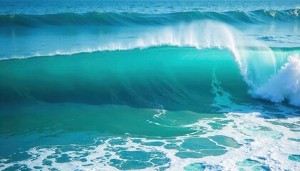 Fototapeta premium Ocean waves gently rolling blue turquoise sea surface with foamy crests , serene, surf, ocean