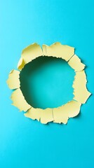 Abstract Circular Hole Torn Paper Pastel Yellow on Turquoise Background