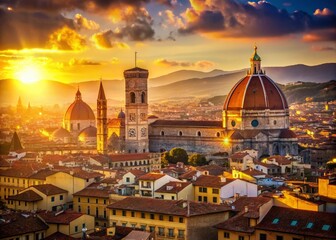 Fototapeta premium Florence Aerial View: Duomo & Santa Croce Basilica with Bokeh