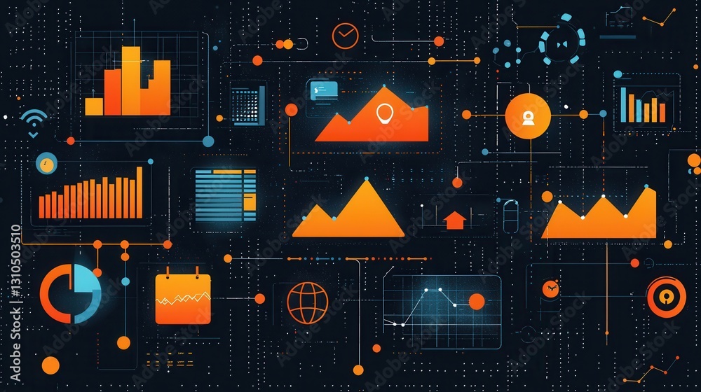 Poster minimalist collection of linear icons for data analytics and information visualization abstract geom
