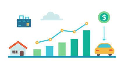 Fototapeta premium Positive Credit Score Graph An upwardpointing graph showcasing a rising credit score with icons of a house car and savings account along the rise.