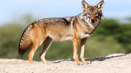 Fototapeta premium Coyote Standing Proudly on Sandy Ground in Natural Habitat Landscape