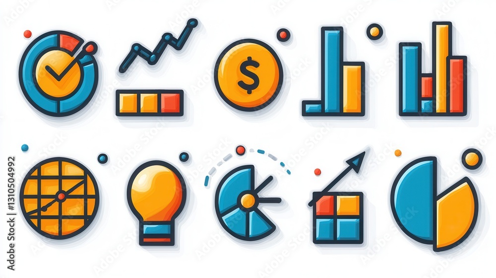 Poster collection of 15 minimalist and modern web icons for business analytics data visualization finance a