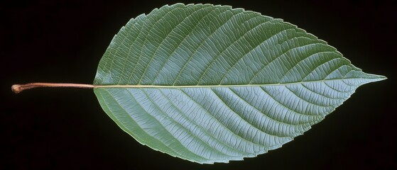 Obraz premium Detailed Closeup of a Single Green Leaf with Veins, Isolated on Black Background