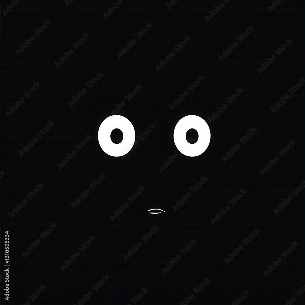 Poster fearful expression depicted through a minimalist dark face with wide eyes conveying an eerie emotion
