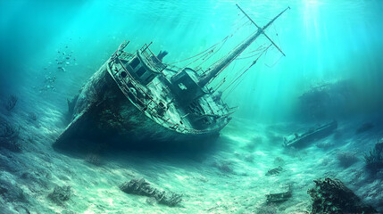 Sunken Shipwreck 3D Illustration