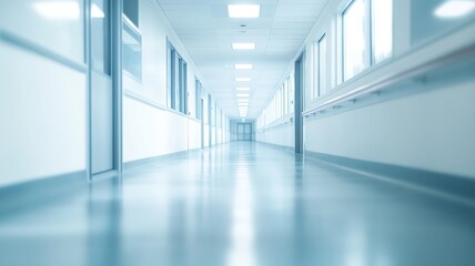 empty hospital corridor with blurred focus, showcasing a modern medical space
