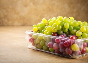 Fresh Green Grapes in Clear Packaging - Light Background Stock Photo