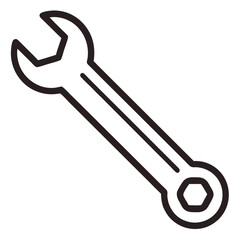  Open-End Wrench Line Art Construction White Background Vector Illustration, Cartoons, Clipart, and Design, A clean, modern vector illustration of an open-end wrench, perfect for construction-related 
