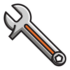  Open-End Wrench Line Art Construction White Background Vector Illustration, Cartoons, Clipart, and Design, A clean, modern vector illustration of an open-end wrench, perfect for construction-related 