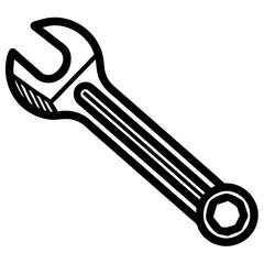  Open-End Wrench Line Art Construction White Background Vector Illustration, Cartoons, Clipart, and Design, A clean, modern vector illustration of an open-end wrench, perfect for construction-related 