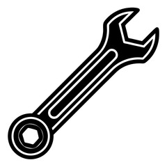  Open-End Wrench Line Art Construction White Background Vector Illustration, Cartoons, Clipart, and Design, A clean, modern vector illustration of an open-end wrench, perfect for construction-related 