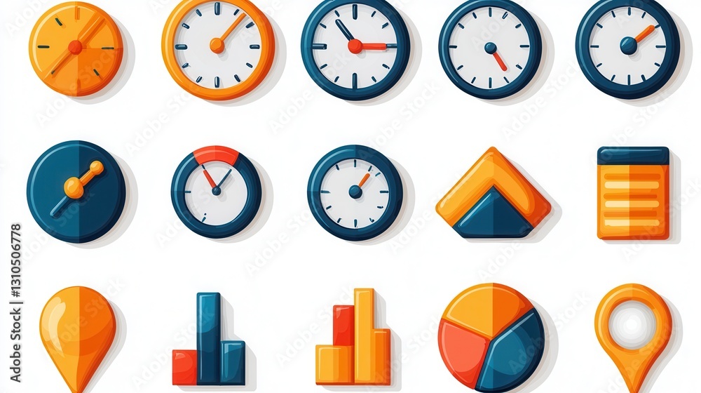 Poster collection of modern statistical data icons in minimalist outline style for business finance and ana