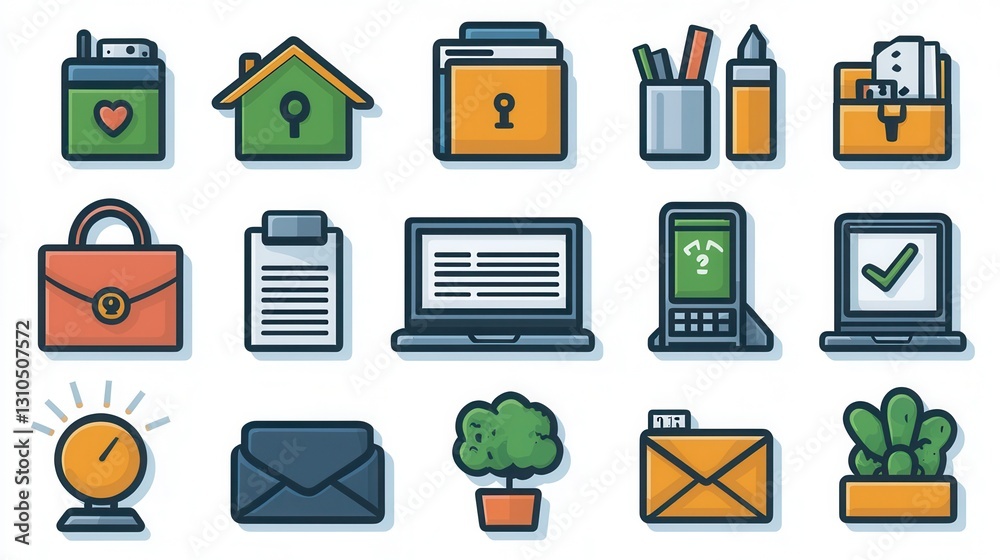 Poster comprehensive set of outline icons illustrating various uiux design elements digital tools and offic