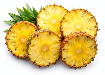 Fresh Pineapple Slices Isolated on White Background, Top View - High-Resolution Stock Photo