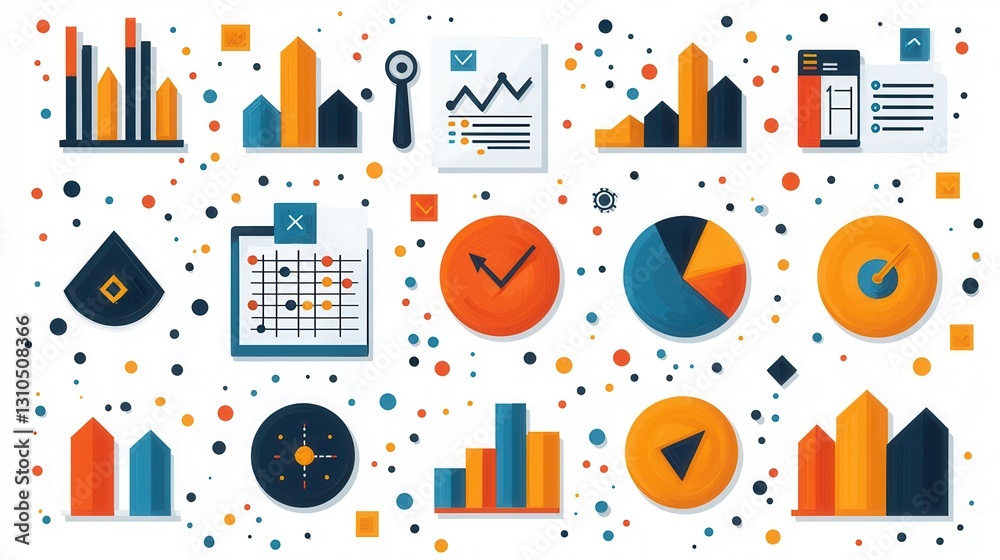 Poster professional statistics and optimization icon set with infographic elements like graphs charts diagr