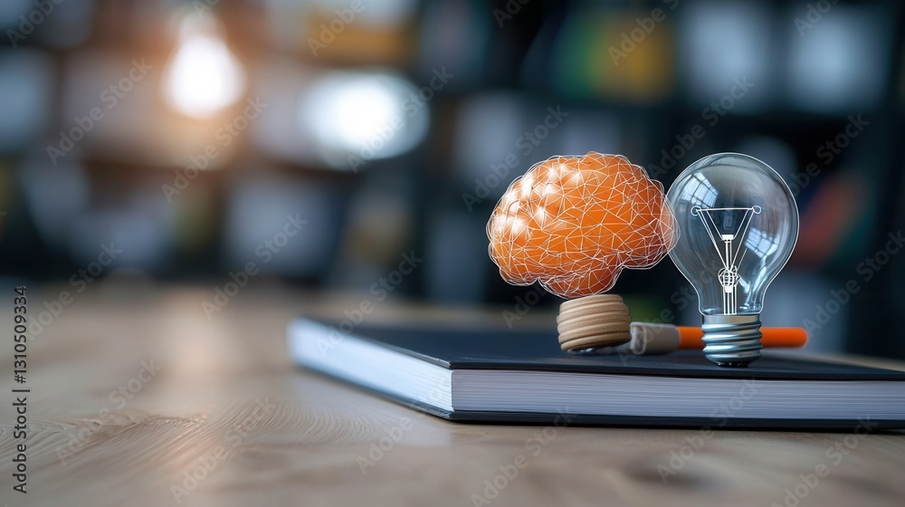 Poster illuminating the mind exploring cognitive skills and creative problem solving through a lightbulb an