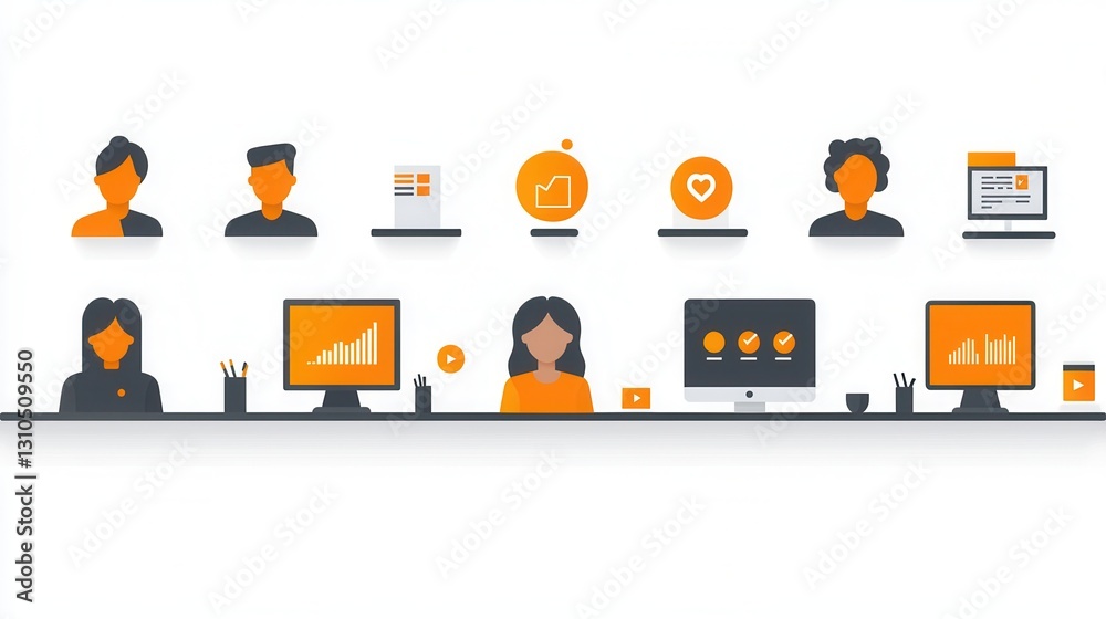 Poster this image showcases a modern and efficient workspace equipped with integrated digital tools and tec