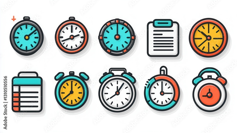 Poster set of 15 timekeeping and calendar outline icons designed for productivity time management and sched