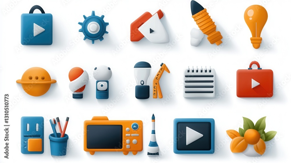 Poster simple and modern collection of 15 outline icons representing various digital media technology and u
