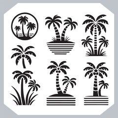 Fototapeta premium Logotype Black Simple Palm Tree Vector Silhouettes Palm Trees and Coconut Tree Silhouettes