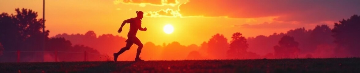 Fototapeta premium Silhouetted soccer player running down the field , silhouette footballer, dynamic, stadium