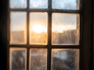 Dirty Window Sunset View Golden Hour Grunge Glass Pane