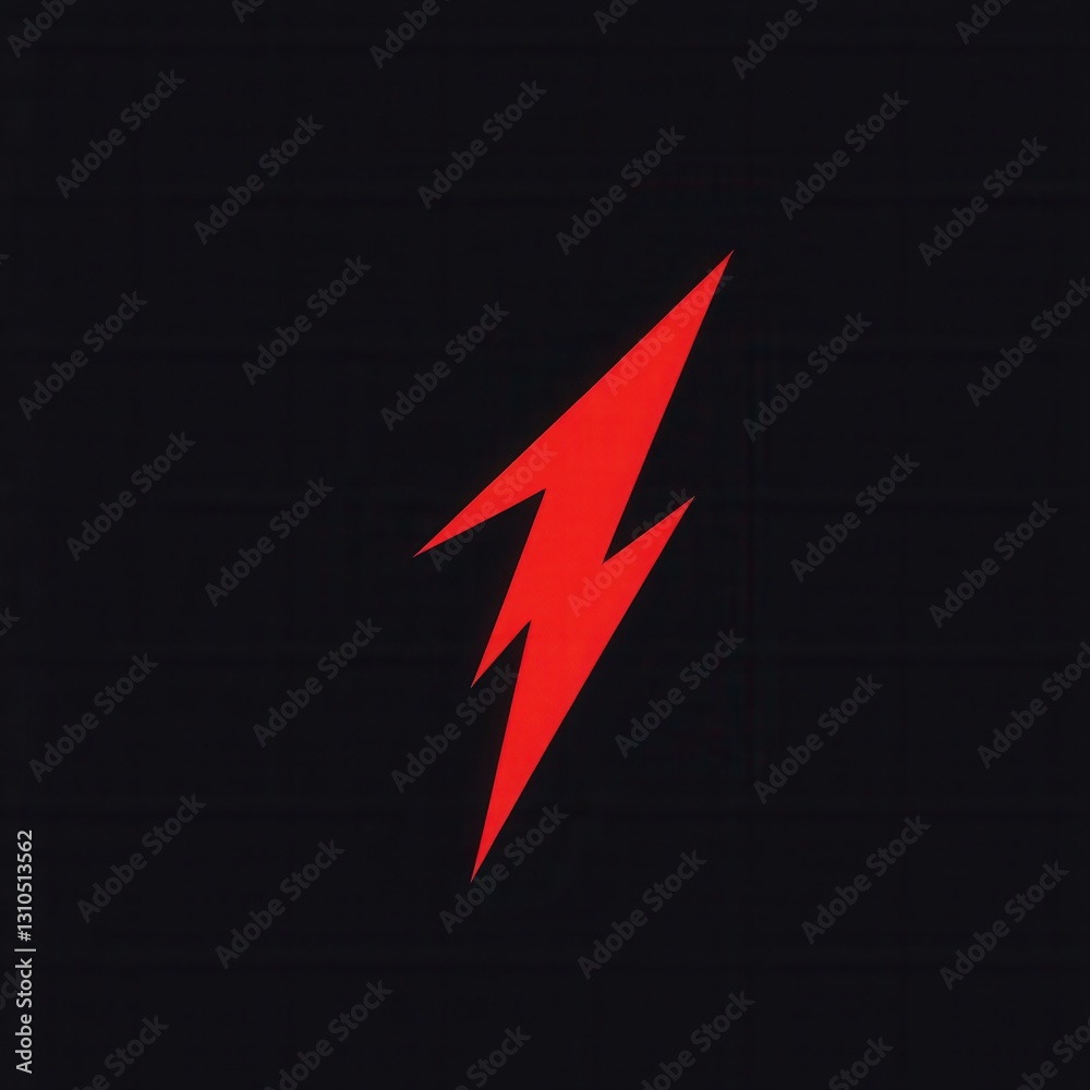 Poster bold minimalist icon of red lightning bolt on black background showcases striking contrast and moder