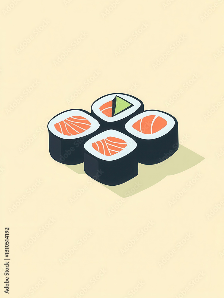Poster flat sushi roll icon design featuring japanese food branding in a minimal style with pastel tones pe