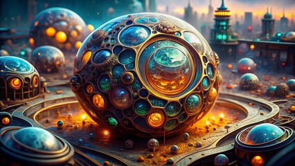 Obraz premium Futuristic Science Cell: Urban Exploration Texture - Abstract Sci-Fi Background