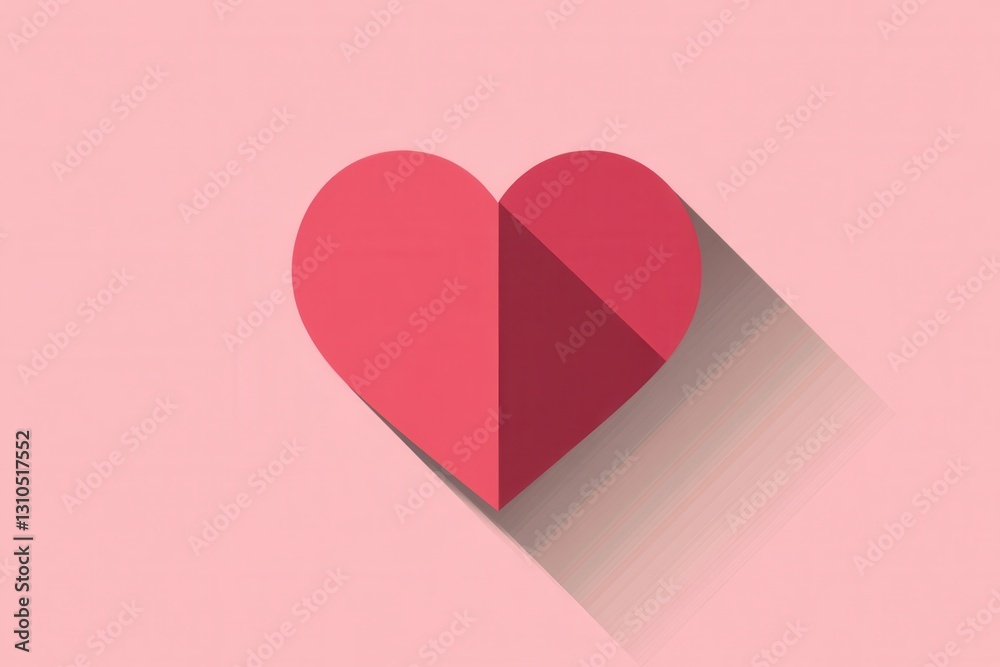 Aufkleber minimalist heart design with soft shadows and warm pink tones in flat style