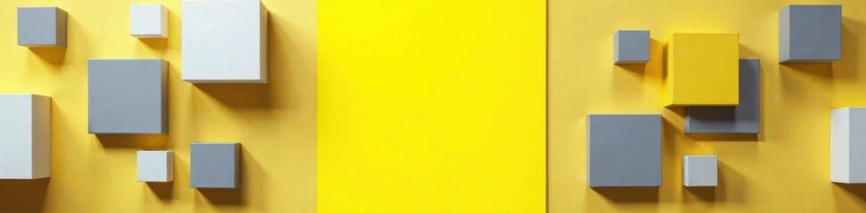 Fototapeta premium Square brochure with yellow background and gray squares, arranged in a geometric pattern , brochure, yellow, gray